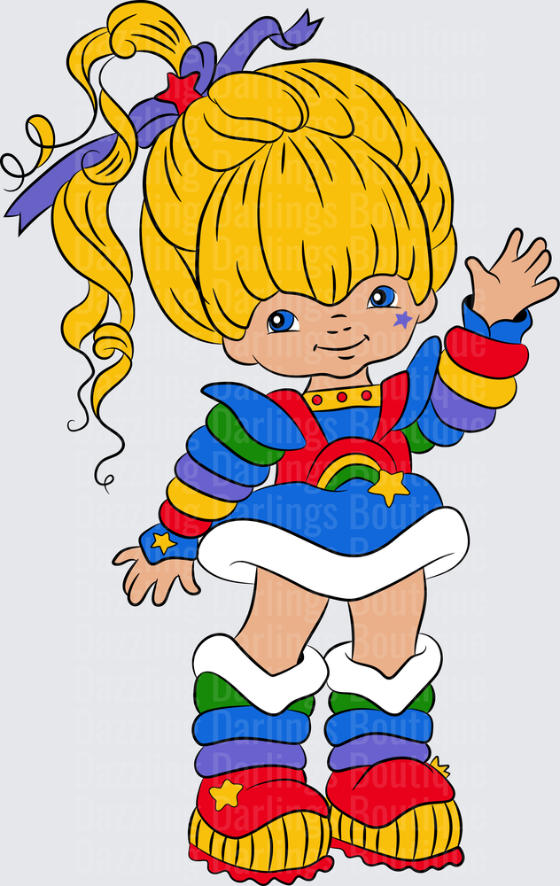 Rainbow Brite with Blonde Pigtails Waving Hand