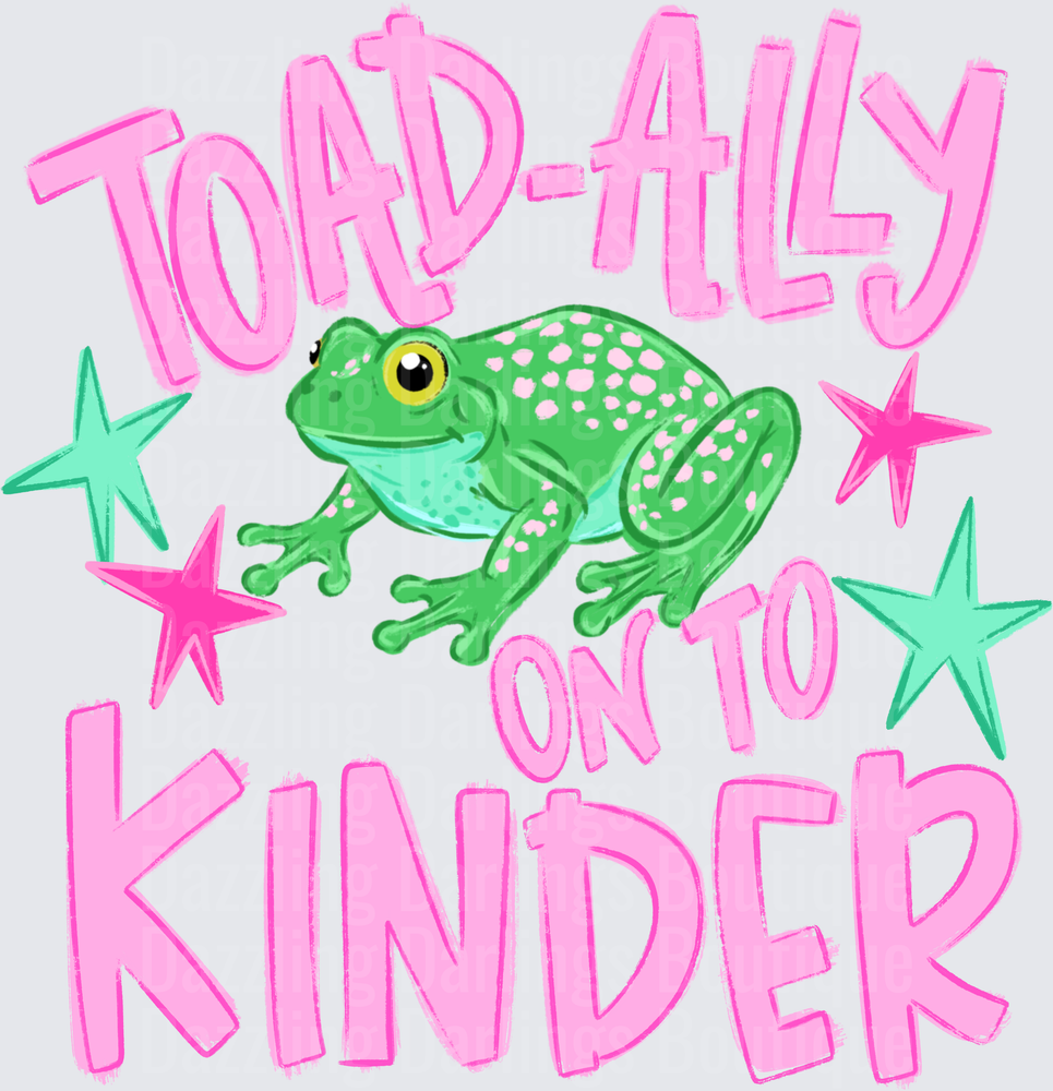 Toad-ally On To Kinder Cute Green Frog with Pink Stars