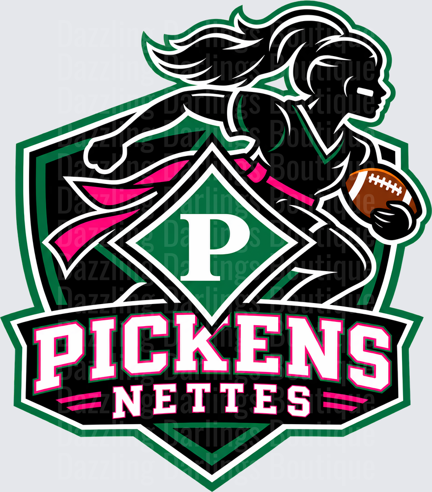 Pickens Nettes Female Football Player Shield Logo