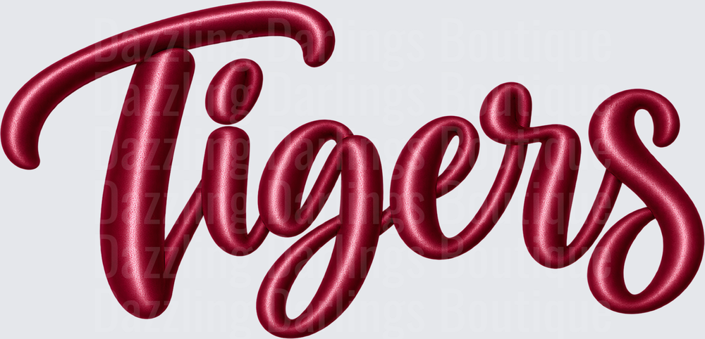 Tigers Puff Script Crimson Maroon Lettering