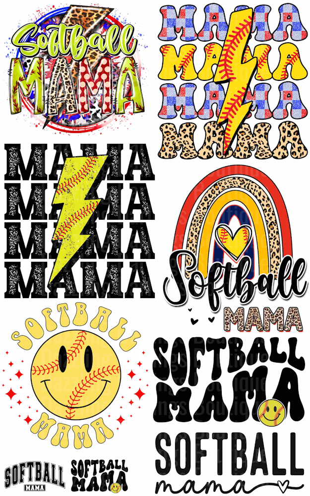 SOFTBALL MAMA PREMADE GANG SHEET SIZE 22.5" X 36"