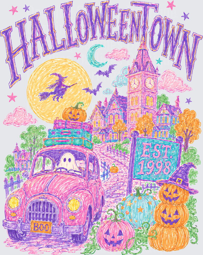 Halloweentown Est. 1998 Pastel Ghost Car Pumpkin Town