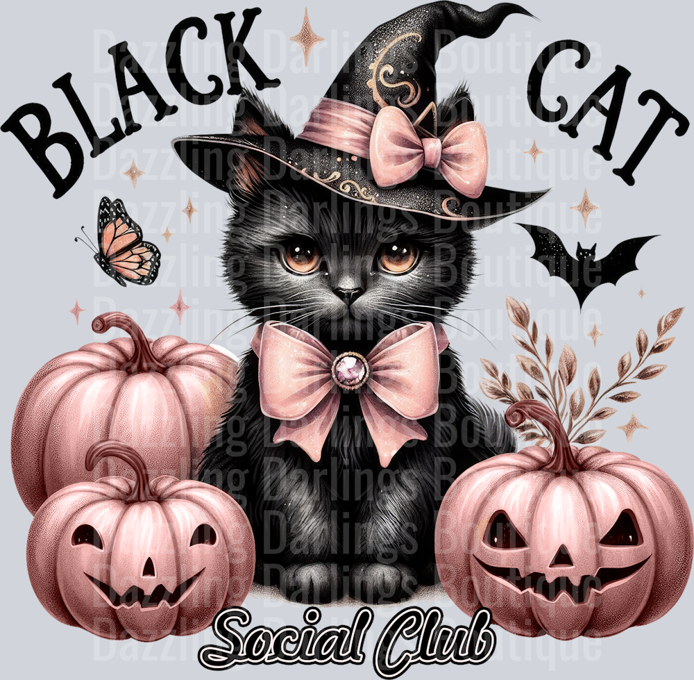 HALLOWEEN FALL DTF TRANSFER BLACK CAT SOCIAL CLUB