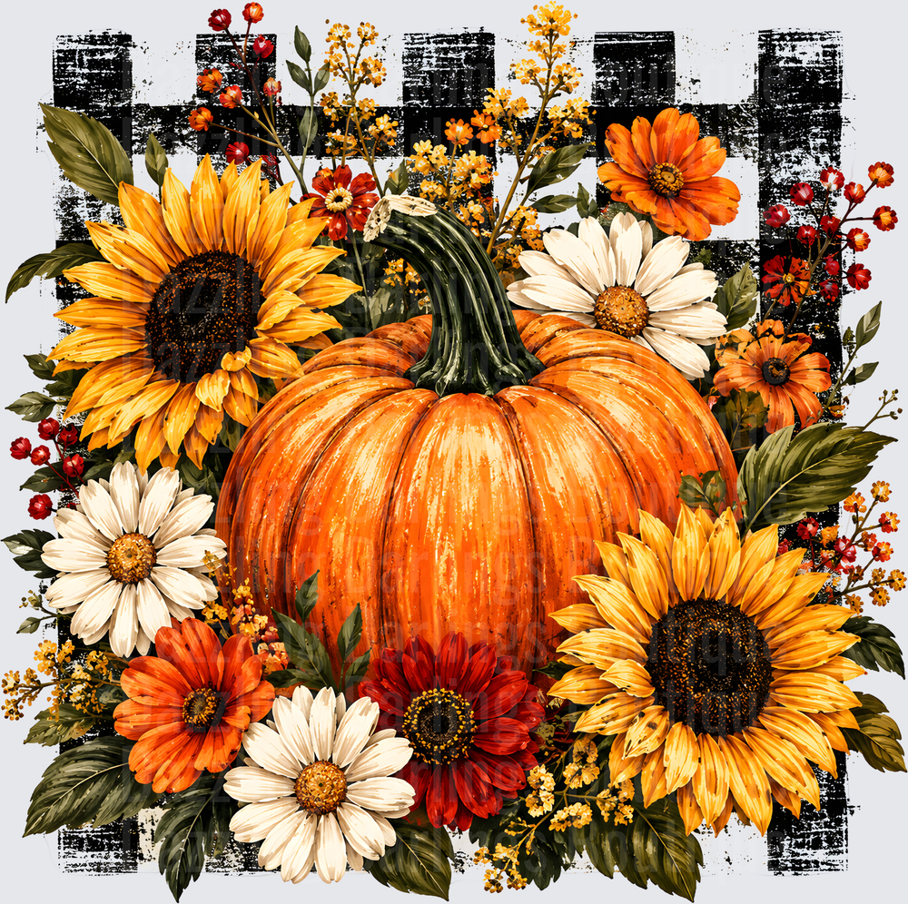 Checkered Flowers and Pumpkin