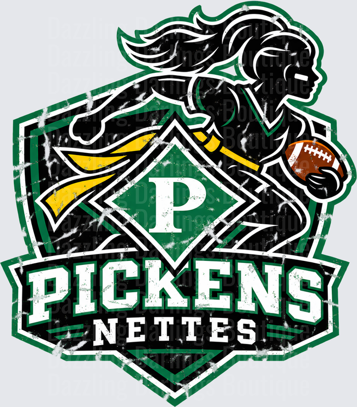 Pickens Nettes Football Girl Running Back Shield Logo