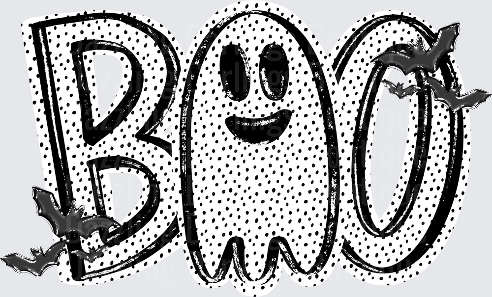 Halloween BOO Ghost with Bats Polka Dot Design