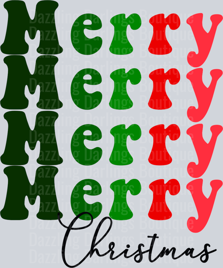 Merry Merry Merry Christmas Stacked Retro