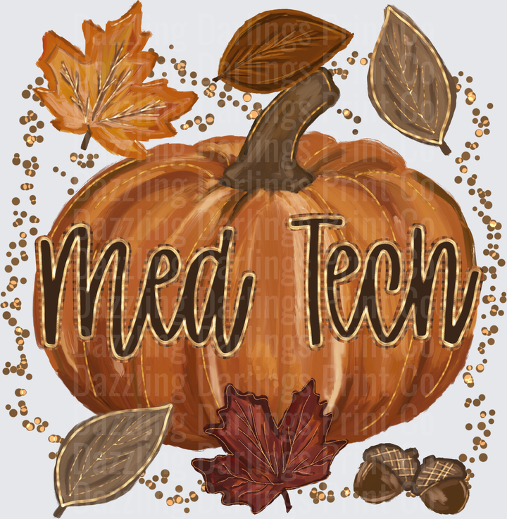 Med Tech Fall Pumpkin with Autumn Leaves and Acorns