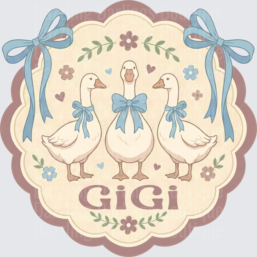 Three Geese with Blue Bows GiGi Grandmother Design