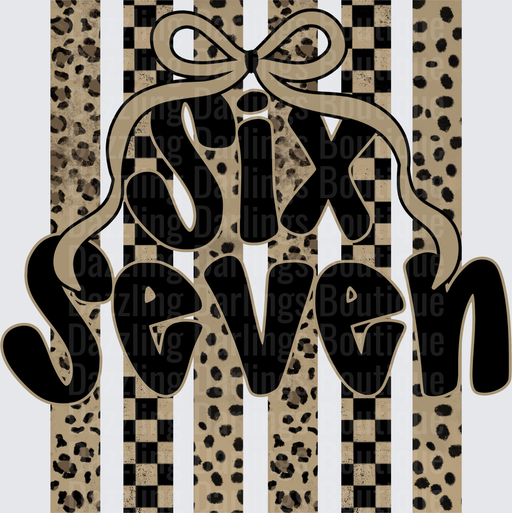 Six Seven Birthday Bow Leopard Print Checkered Pattern