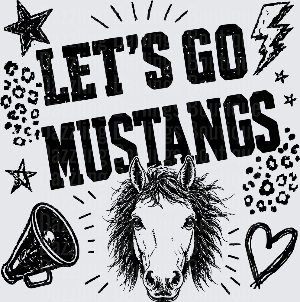 Let's Go Mustangs Horse Spirit Mascot with Stars and Megaphone