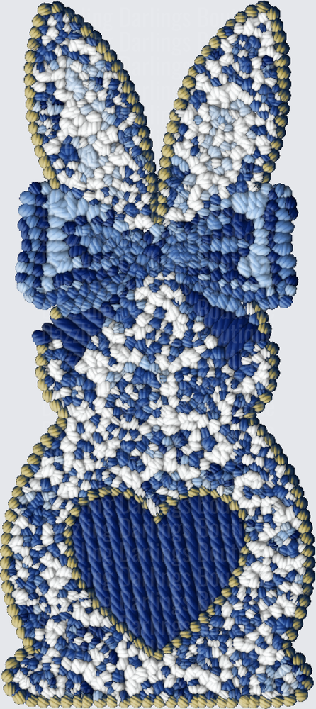Blue and White Textured Bunny Silhouette with Rope Pattern