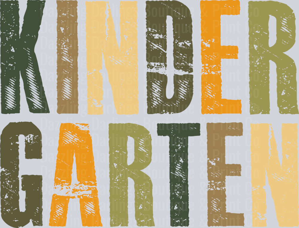 Kindergarten Distressed Green Orange Block Letters