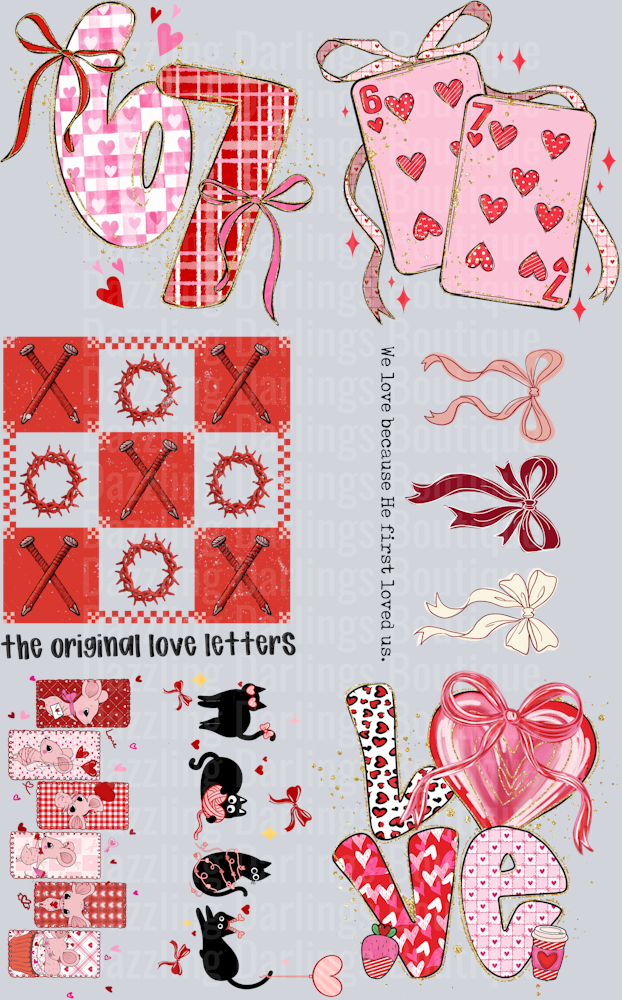 Valentines Day Premade Gang Sheet 22"x36" Tic Tac Toe Playing Cards