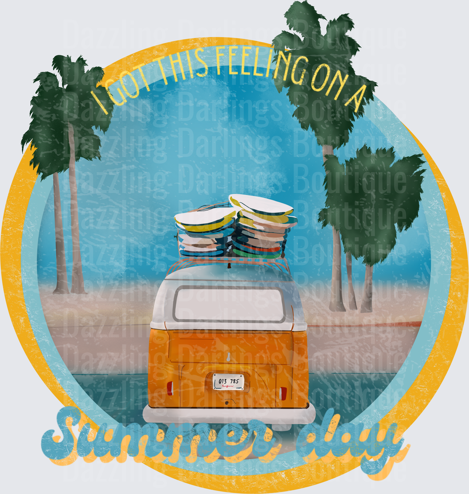 I Got This Feeling on a Summer Day Vintage Van Beach Scene