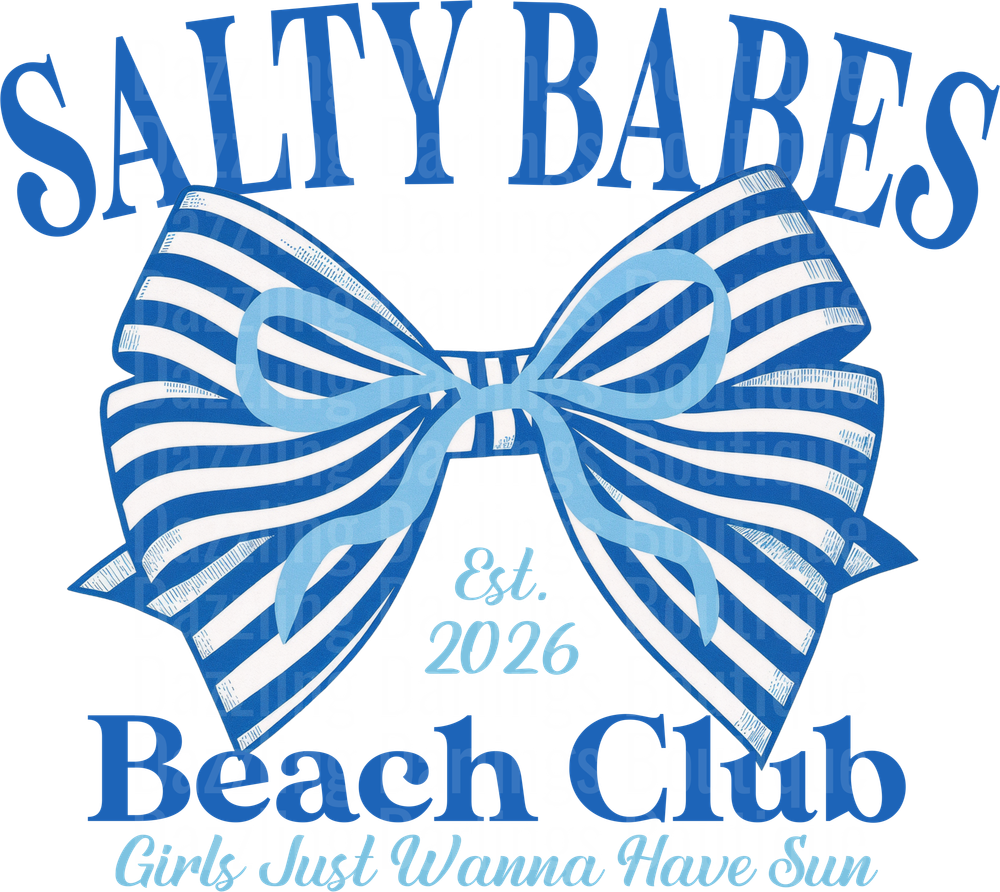 Salty Babes Beach Club Est 2026 Blue Striped Bow Design