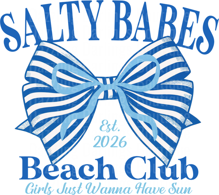 Salty Babes Beach Club Est 2026 Blue Striped Bow Design