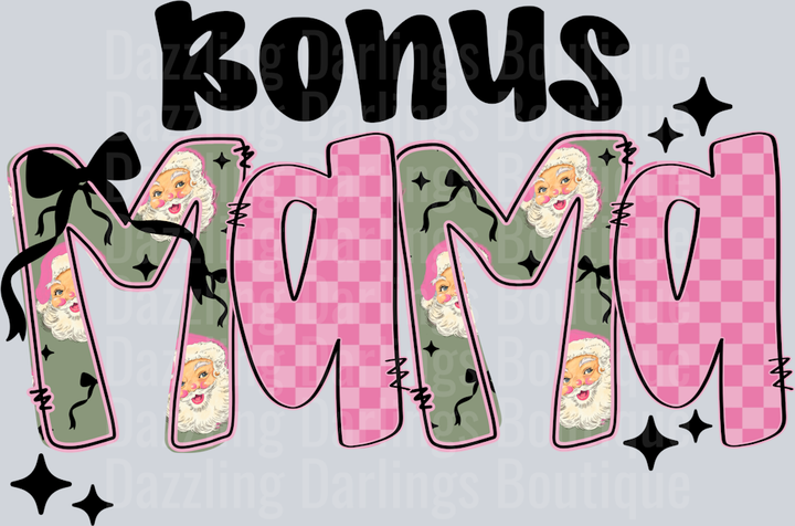 Bonus Mama Pink Checkered Santa Letters Bow