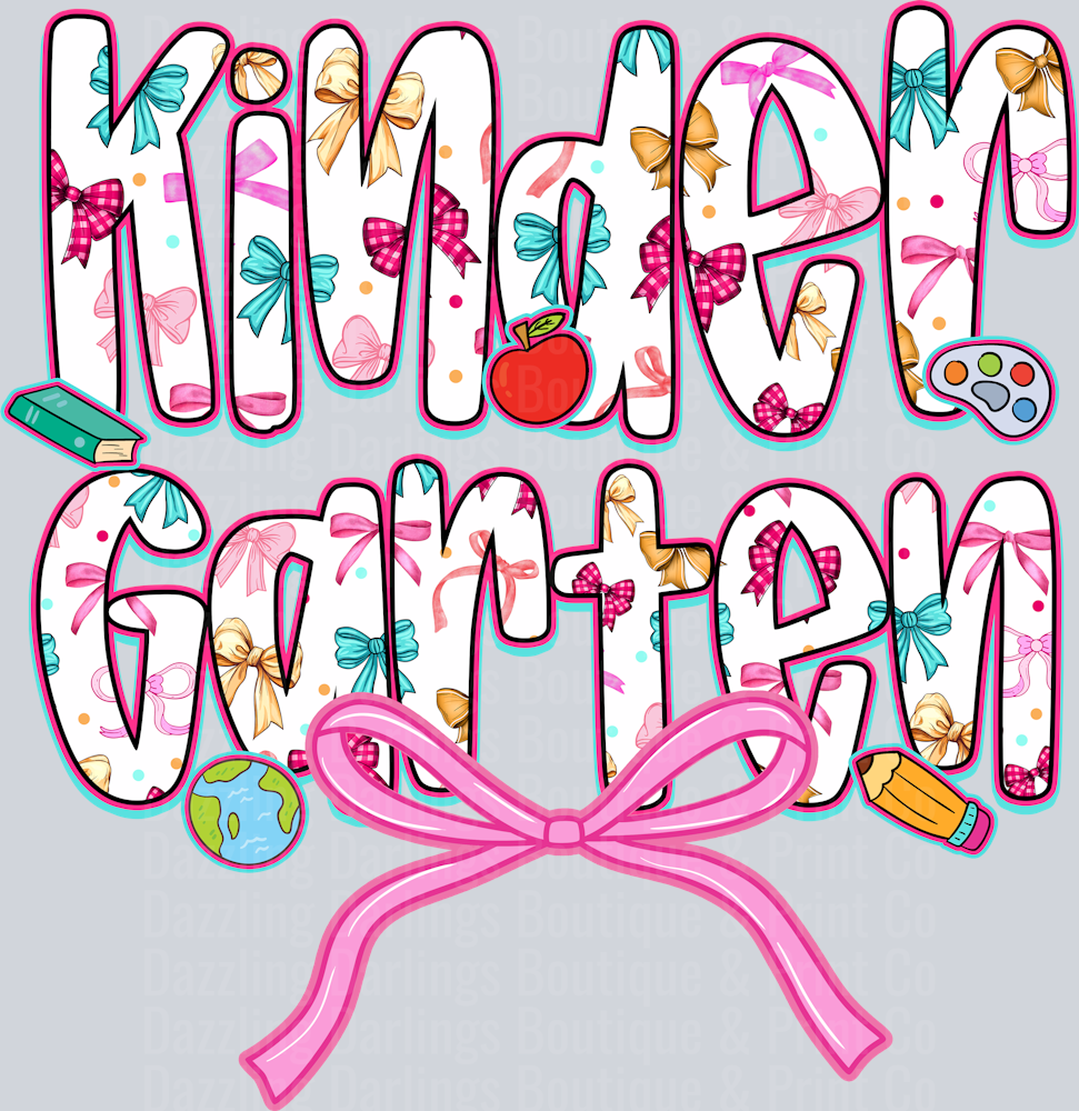 Kindergarten Floral Letters Pink Bow Apple