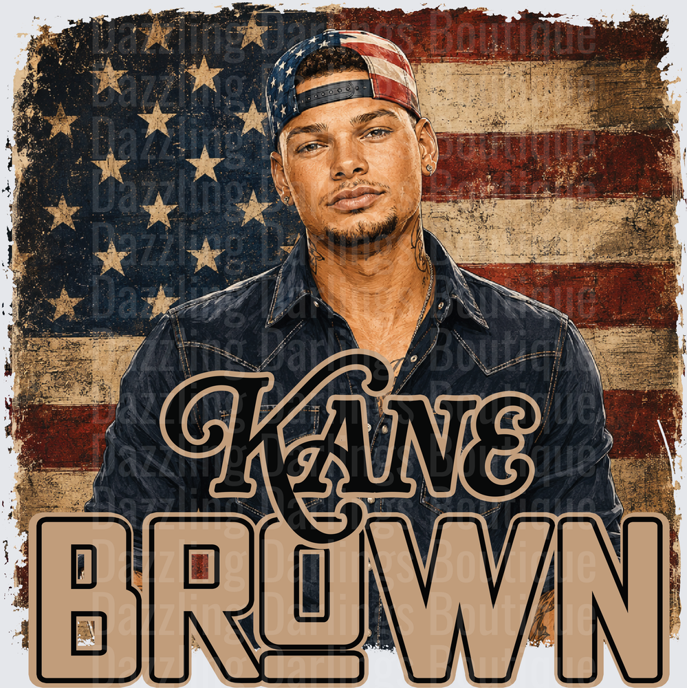 Kane Brown Country Music Portrait with Vintage American Flag