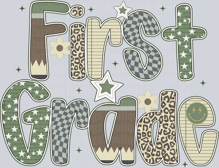 First Grade Camo Patterned Letters Stars Leopard