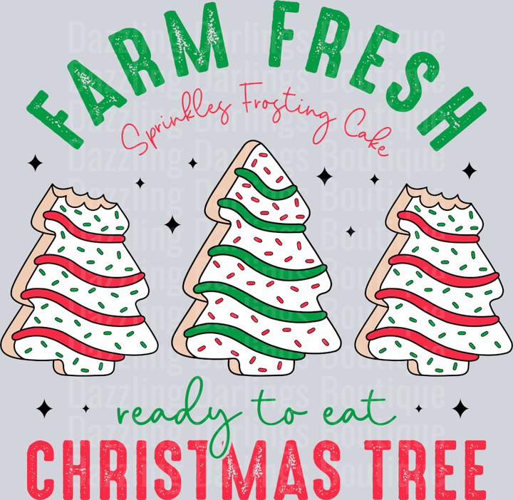 Farm Fresh Christmas Tree Cakes Green Red Bold Letters