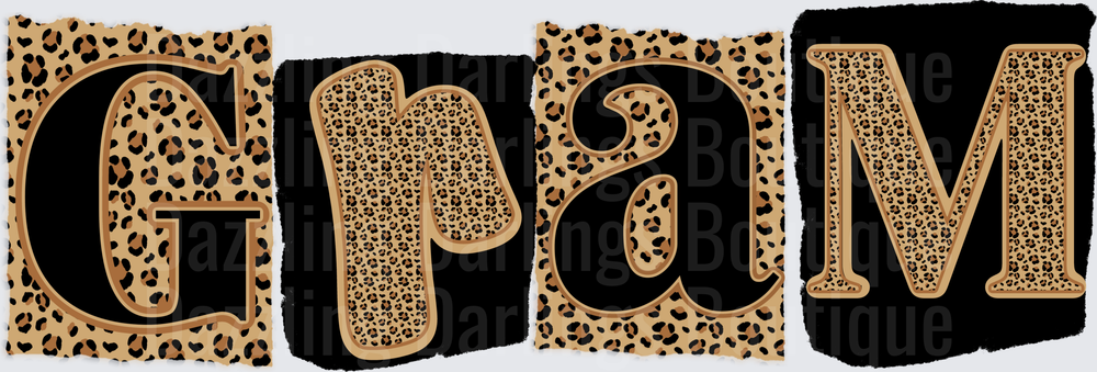 Gram Leopard Print Letters Black and Tan Design