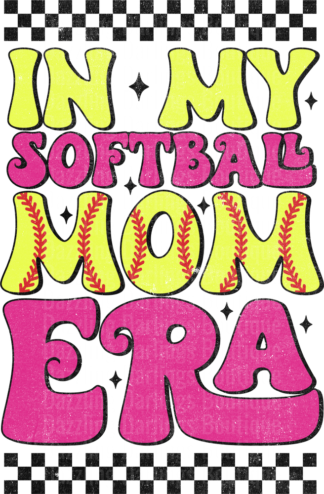 In My Softball Mom Era Retro Checkered Design