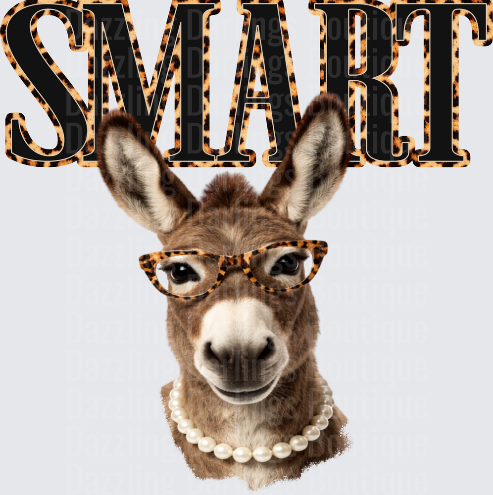 Smart Donkey with Leopard Print Glasses and Pearl Necklace