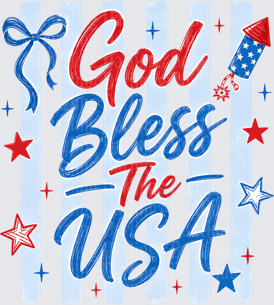 God Bless The USA Patriotic Stars Stripes Bow Firework