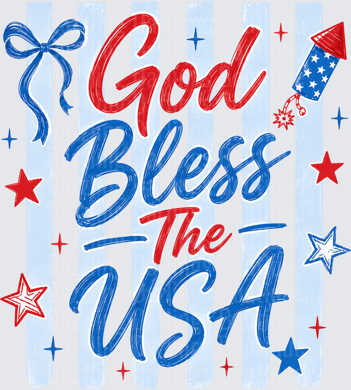 God Bless The USA Patriotic Stars Stripes Bow Firework
