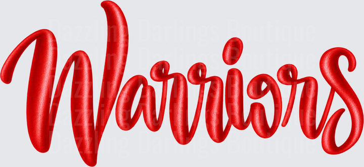 Warriors Red Puff Inflated Script Lettering