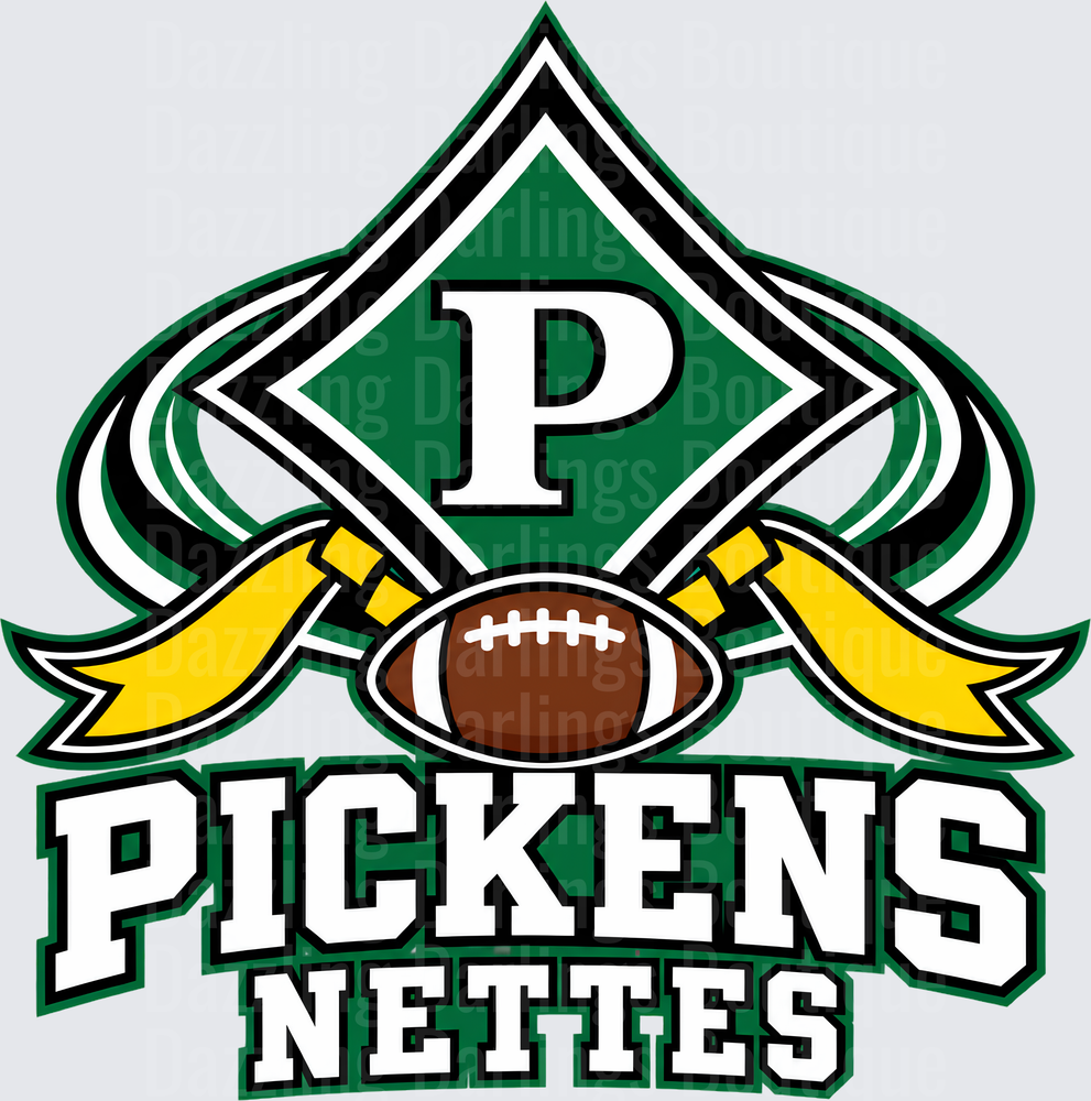 Pickens Nettes Football Logo Green Gold Spade Design