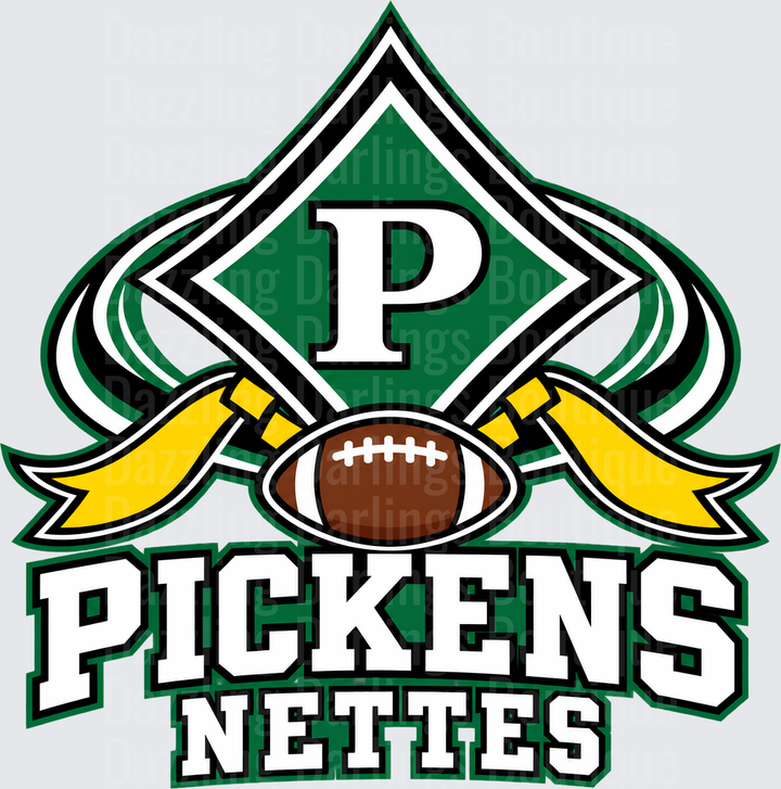 Pickens Nettes Football Logo Green Gold Spade Design