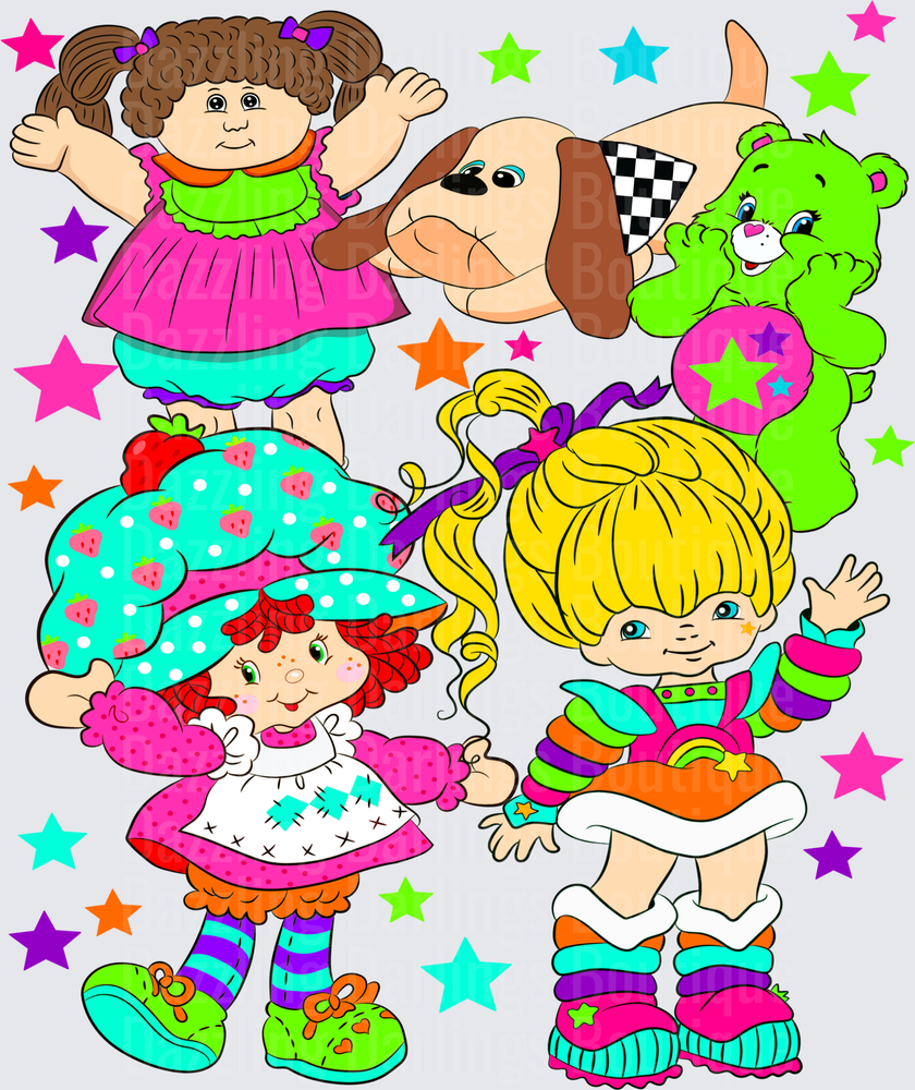 Cabbage Patch Kids Characters with Rainbow Colors and Stars