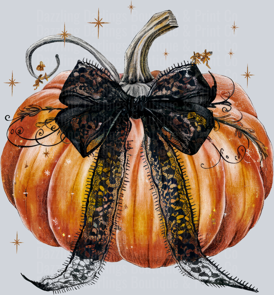 Halloween Fall Pumpkin Black Coquette Bow Lace Sparkle