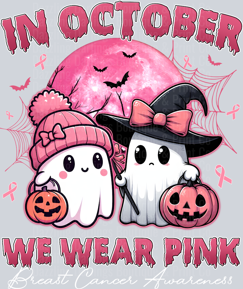 BREAST CANCER AWARENESS RIBBON IN OCTOBER WE WEAR PINK GHOST