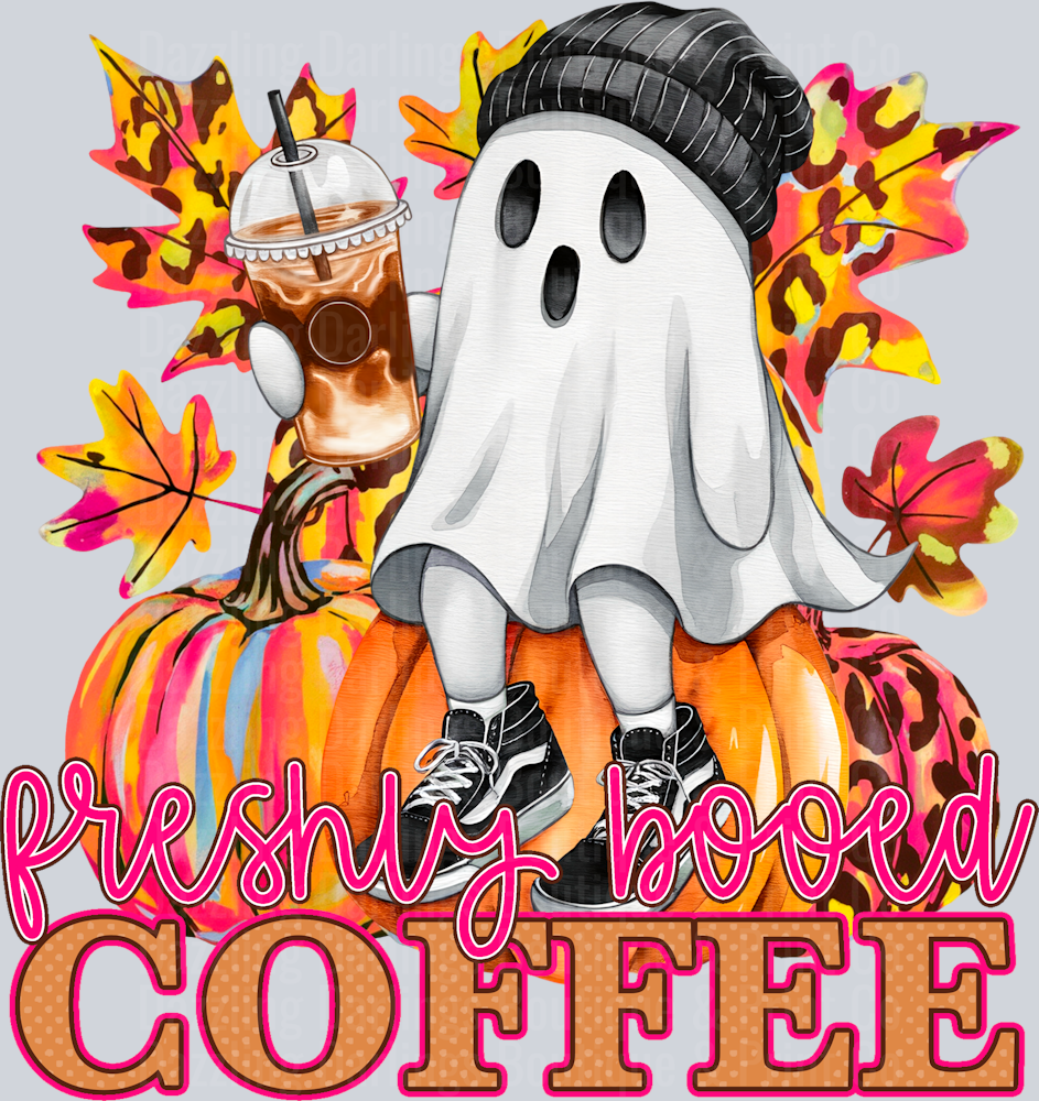 HALLOWEEN FALL PUMPKIN DTF TRANSFER FRESHLY BOOED COFFEE