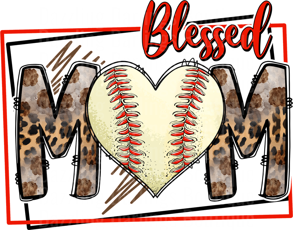 Blessed Baseball Mom with Leopard Print Letters and Heart