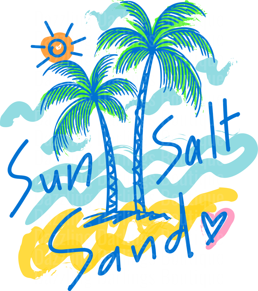 Sun Salt Sand Palm Trees Beach Vibes with Heart