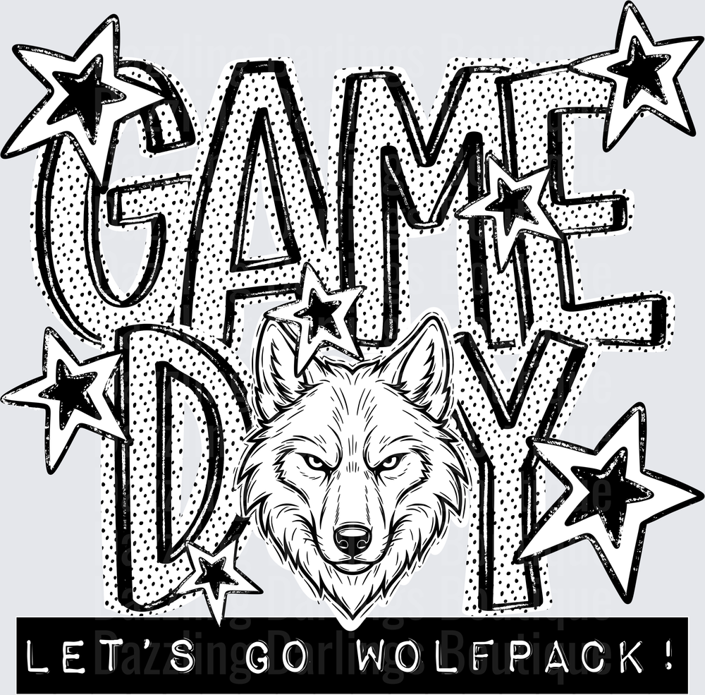 Game Day Let's Go Wolfpack Wolf Head Stars Design