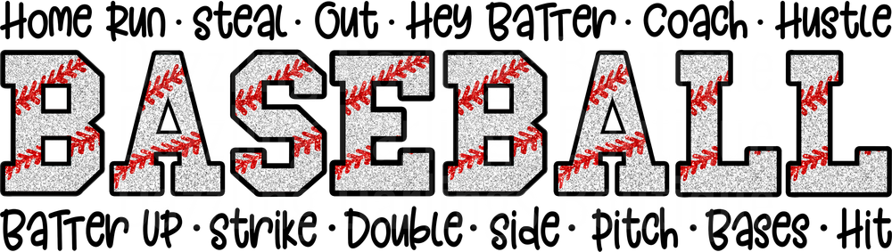 Baseball Typography with Stitching Detail and Sports Terms