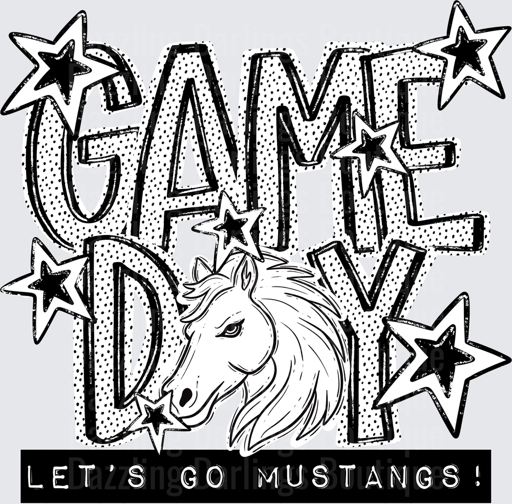 Game Day Let's Go Mustangs Horse Stars Bold Graphic
