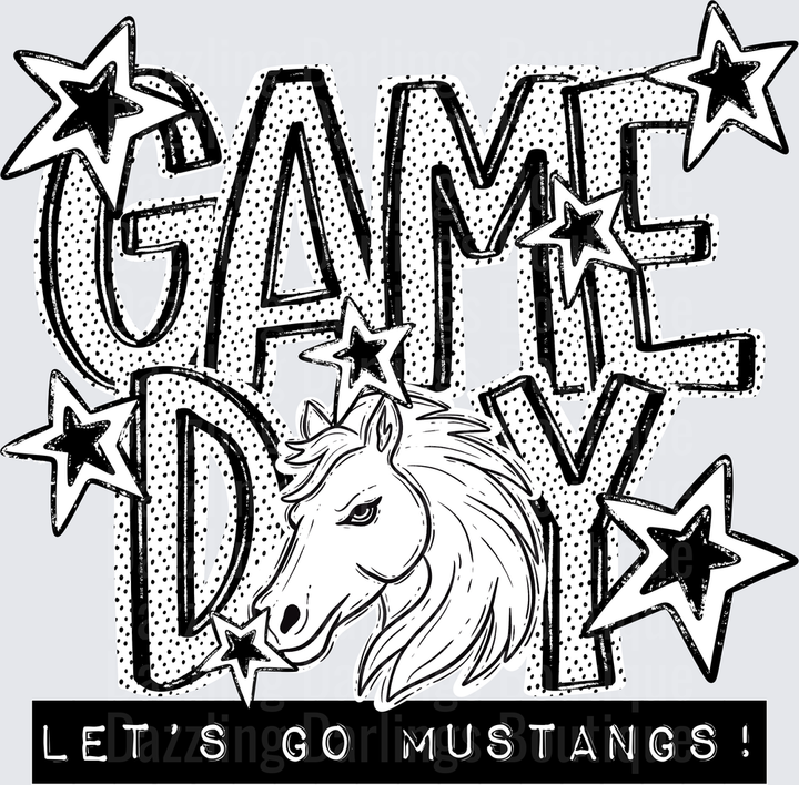 Game Day Let's Go Mustangs Horse Stars Bold Graphic