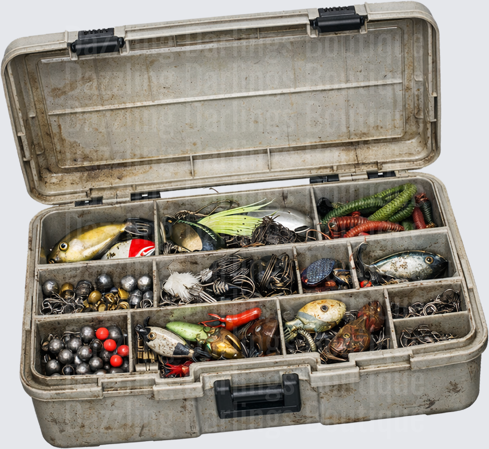 Vintage Fishing Tackle Box with Lures and Hooks