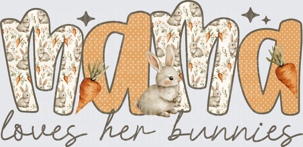 Mama Loves Her Bunnies Watercolor Easter Rabbit Design