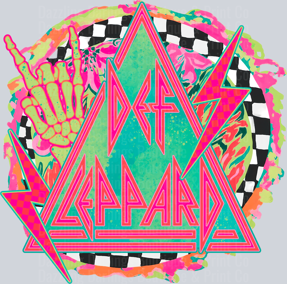 Rock Band Neon Triangle Logo Skeleton Hand