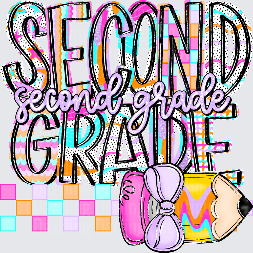 Second Grade Colorful Bold Typography with Pencil and Bow