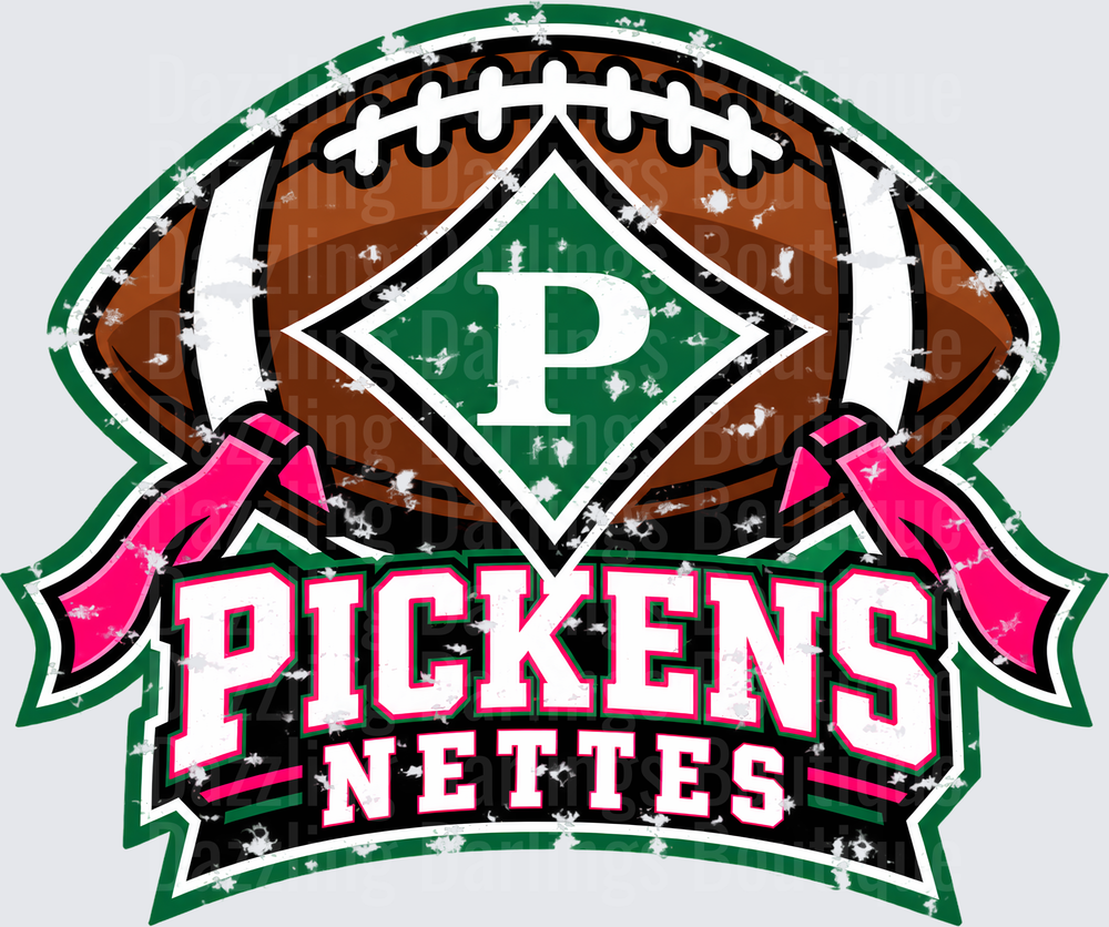 Pickens Nettes Football Distressed Spirit Logo Green Pink
