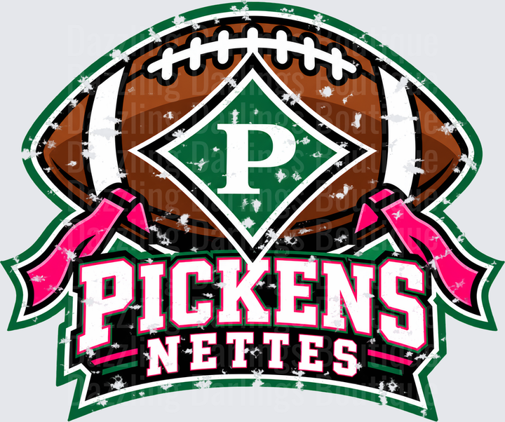 Pickens Nettes Football Distressed Spirit Logo Green Pink